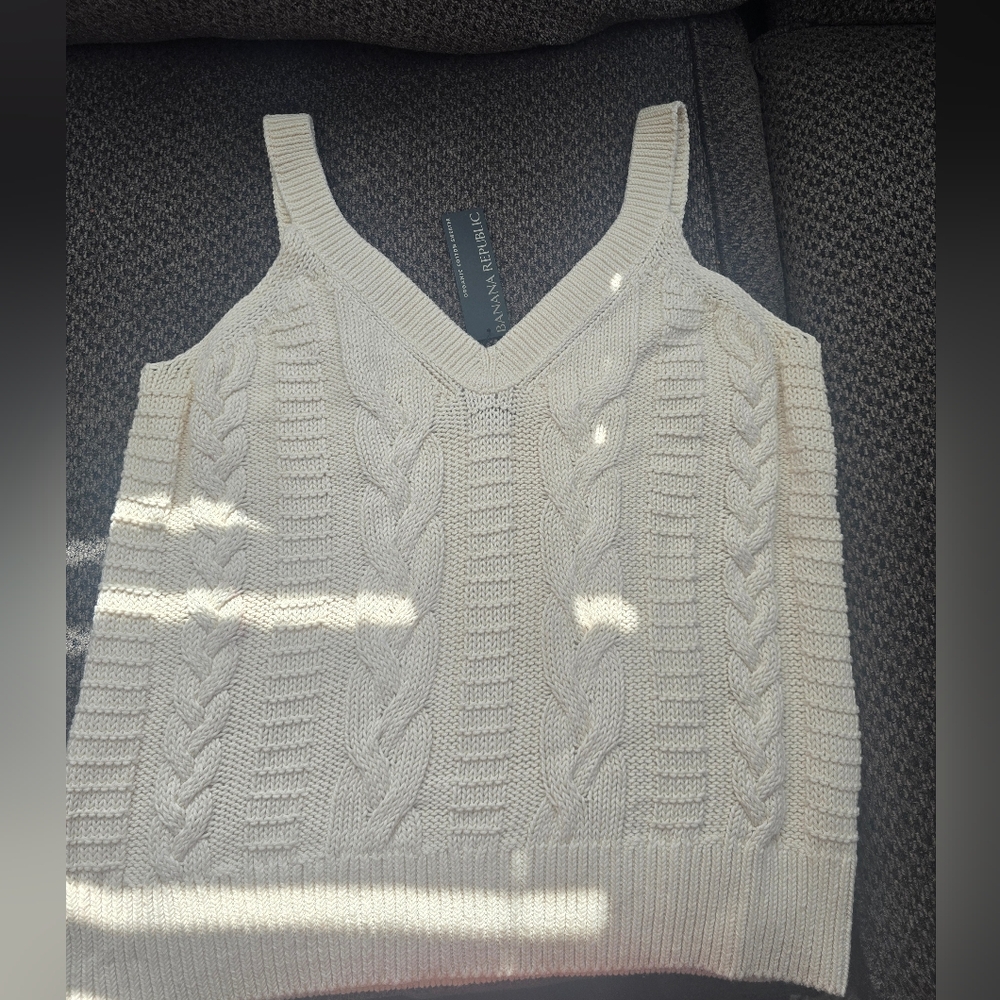 Ivory Cable Organic Cotton Knit Sweater by Banana Republic